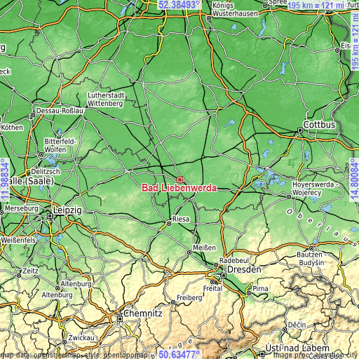 Topographic map of Bad Liebenwerda