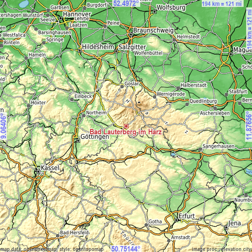 Topographic map of Bad Lauterberg im Harz