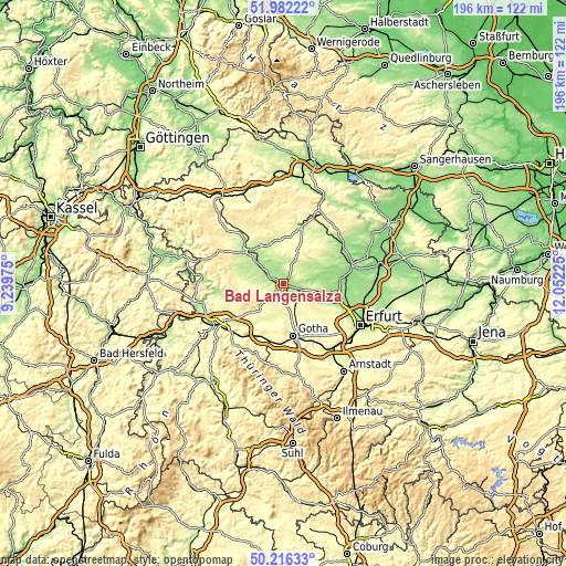 Topographic map of Bad Langensalza