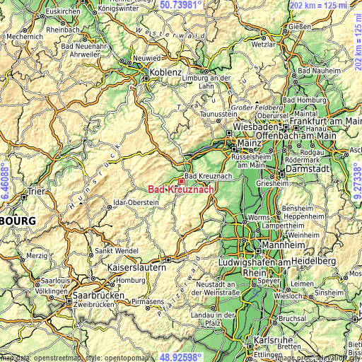 Topographic map of Bad Kreuznach