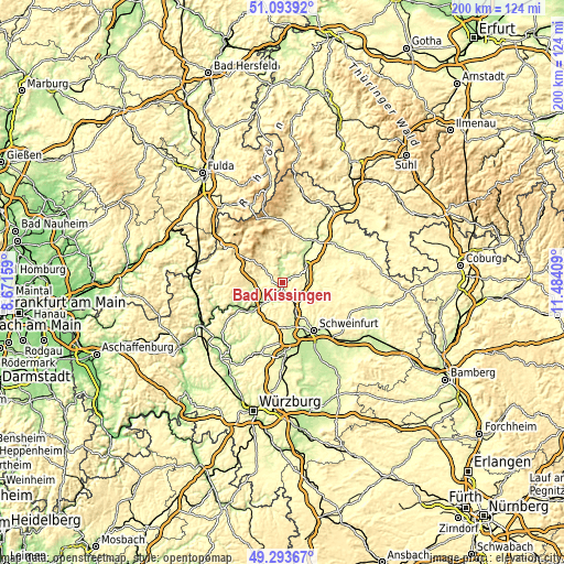 Topographic map of Bad Kissingen