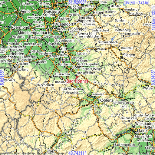 Topographic map of Bad Honnef