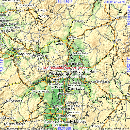 Topographic map of Bad Homburg vor der Höhe