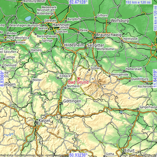 Topographic map of Bad Grund