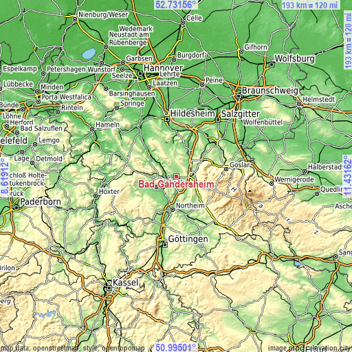 Topographic map of Bad Gandersheim