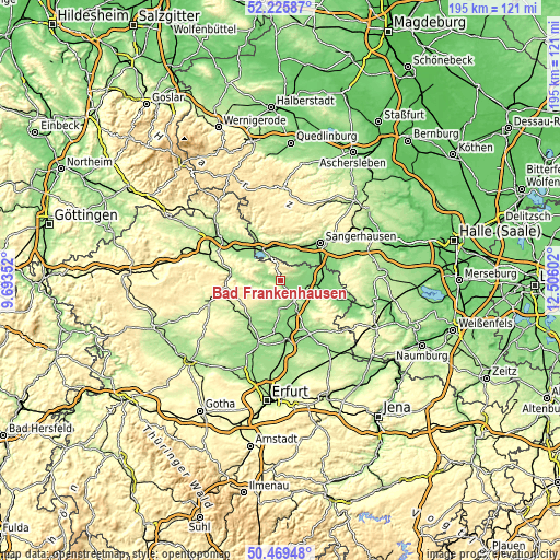 Topographic map of Bad Frankenhausen