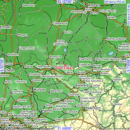 Topographic map of Bad Essen