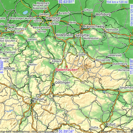 Topographic map of Badenhausen