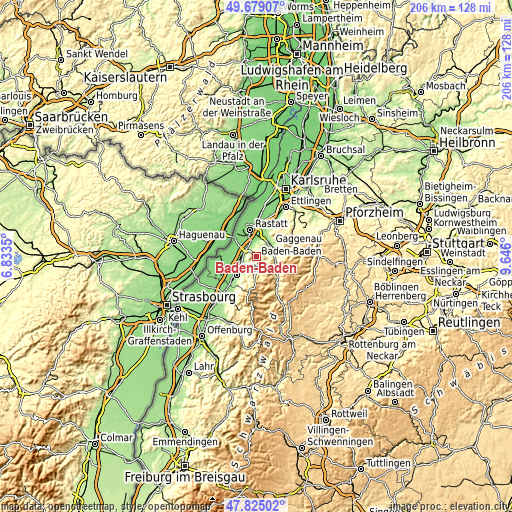 Topographic map of Baden-Baden