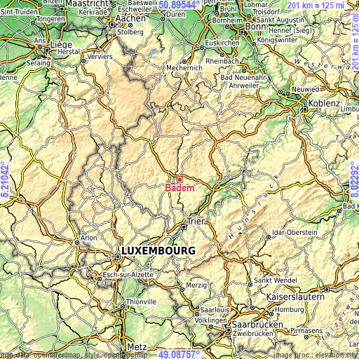 Topographic map of Badem