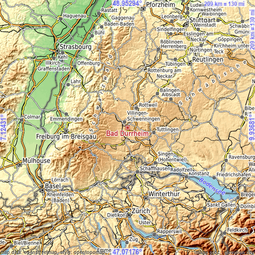 Topographic map of Bad Dürrheim