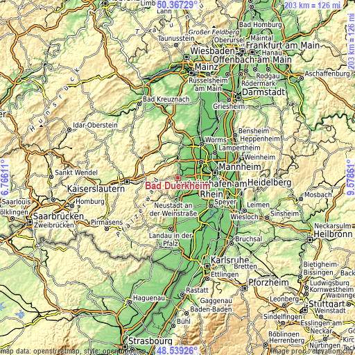 Topographic map of Bad Dürkheim