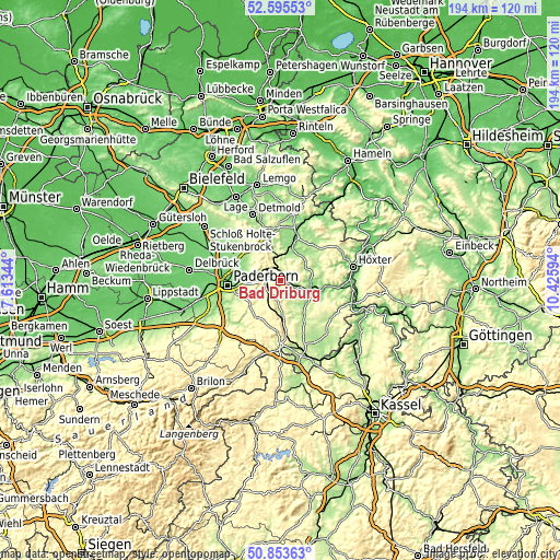 Topographic map of Bad Driburg