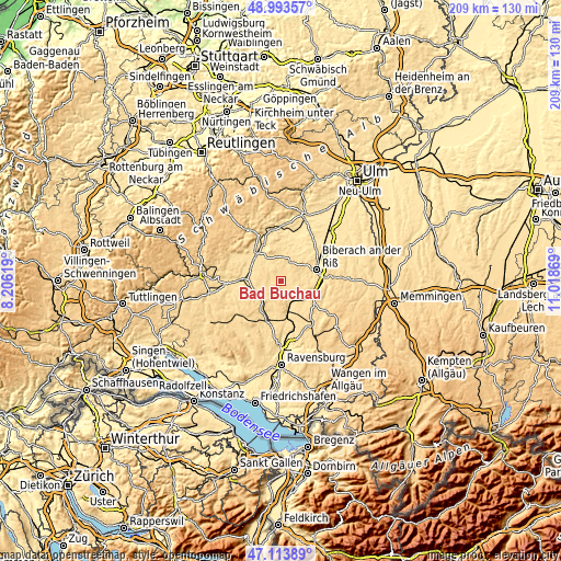 Topographic map of Bad Buchau