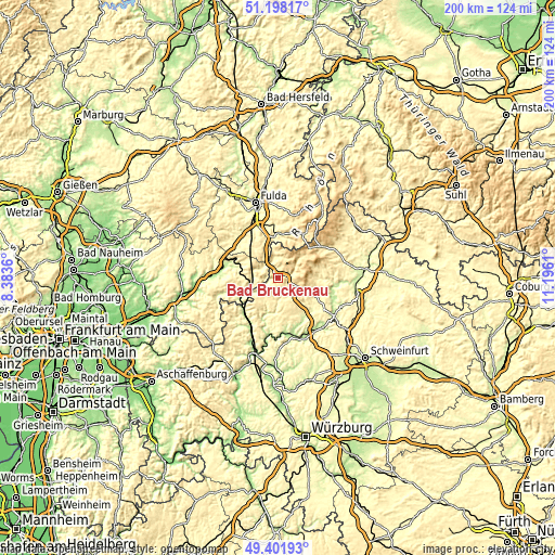 Topographic map of Bad Brückenau