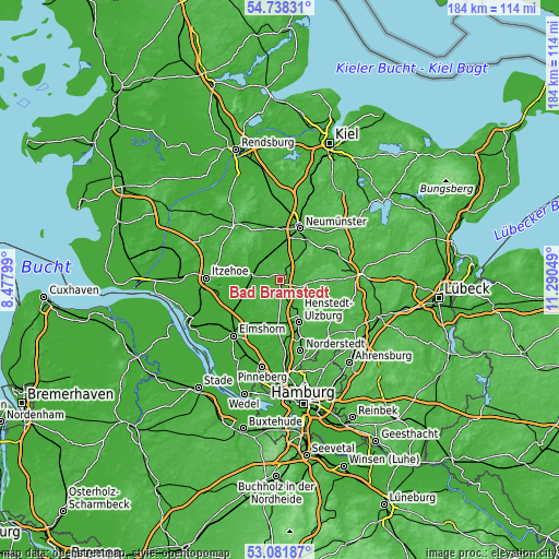 Topographic map of Bad Bramstedt