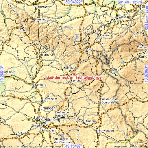 Topographic map of Bad Berneck im Fichtelgebirge
