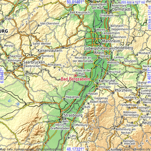 Topographic map of Bad Bergzabern