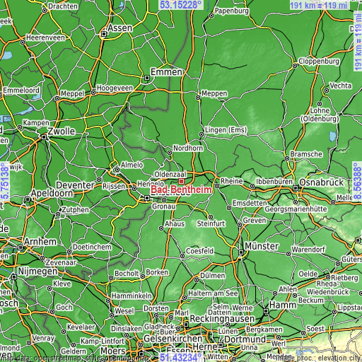 Topographic map of Bad Bentheim