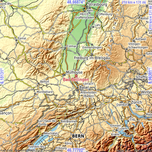 Topographic map of Bad Bellingen
