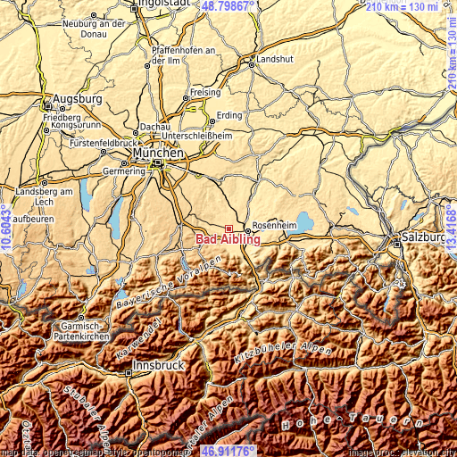 Topographic map of Bad Aibling