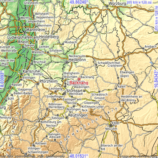 Topographic map of Backnang