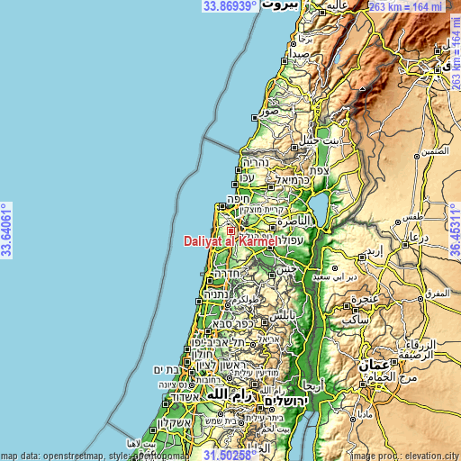 Topographic map of Daliyat al Karmel