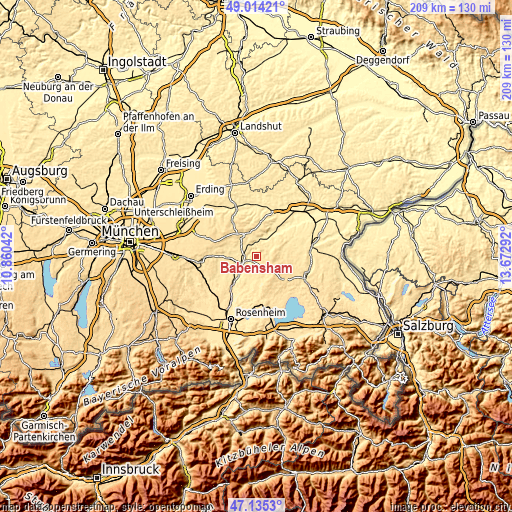 Topographic map of Babensham