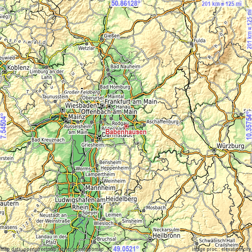 Topographic map of Babenhausen