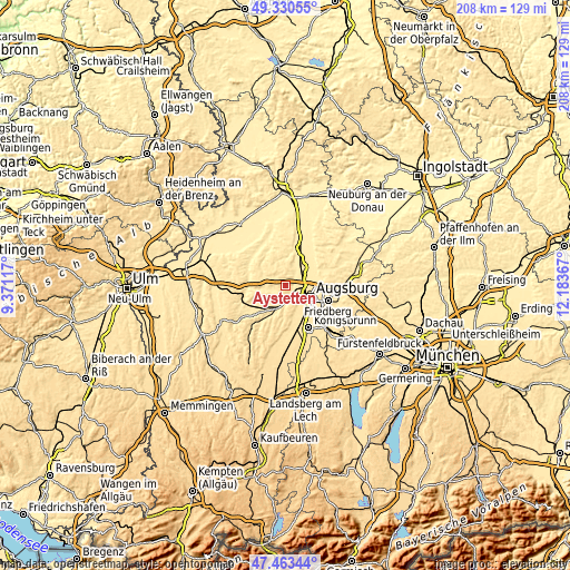 Topographic map of Aystetten