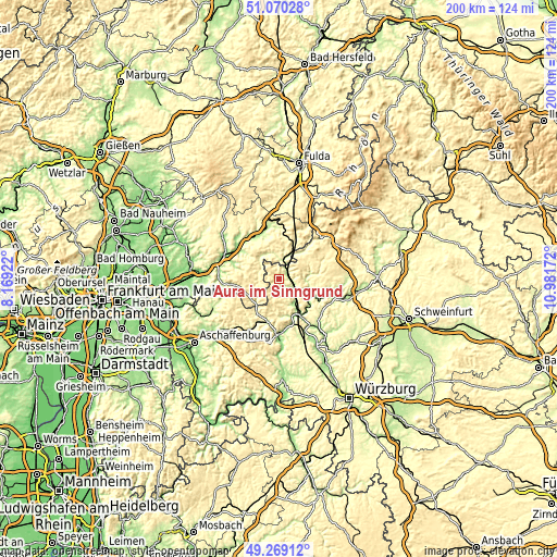 Topographic map of Aura im Sinngrund