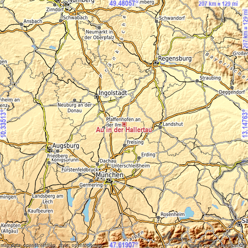 Topographic map of Au in der Hallertau