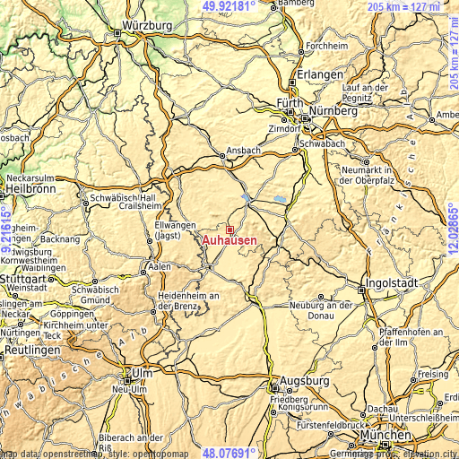 Topographic map of Auhausen