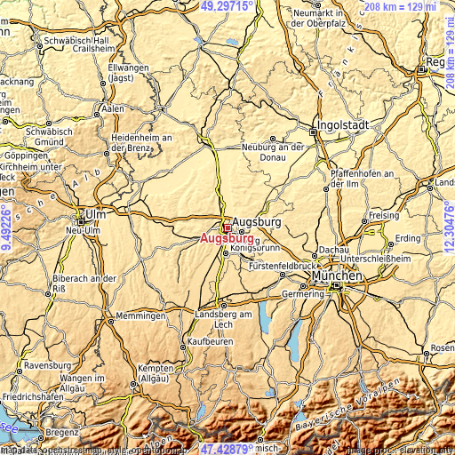 Topographic map of Augsburg