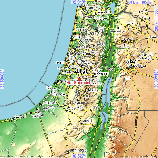 Topographic map of Bet Shemesh