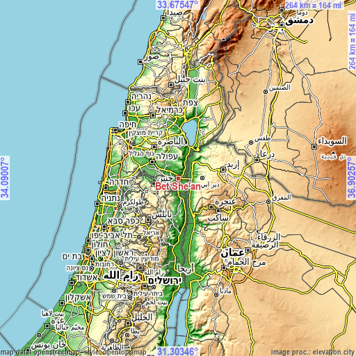Topographic map of Bet She’an