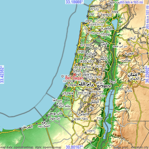 Topographic map of Bet Dagan