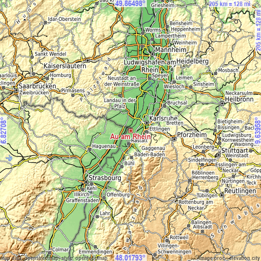 Topographic map of Au am Rhein