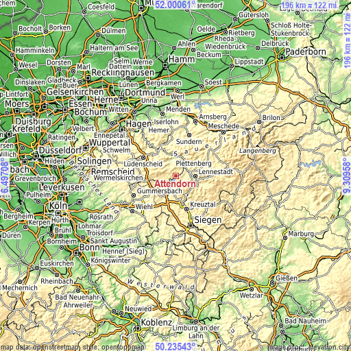 Topographic map of Attendorn