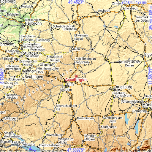 Topographic map of Asselfingen