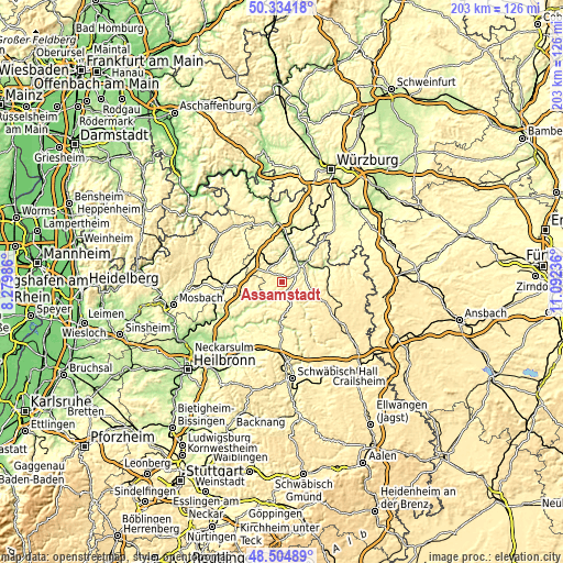 Topographic map of Assamstadt