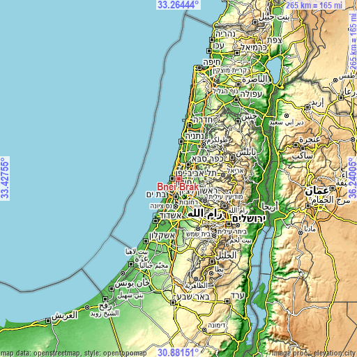 Topographic map of Bnei Brak