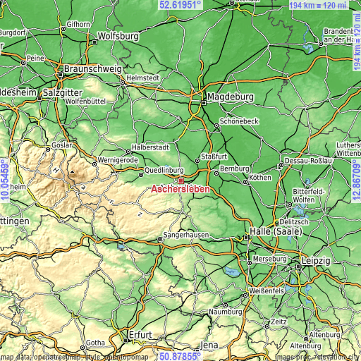 Topographic map of Aschersleben