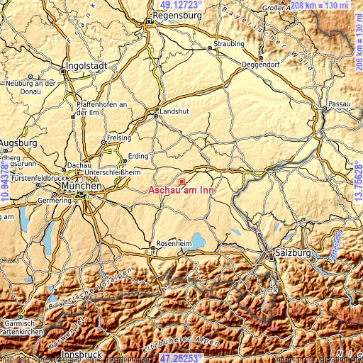 Topographic map of Aschau am Inn