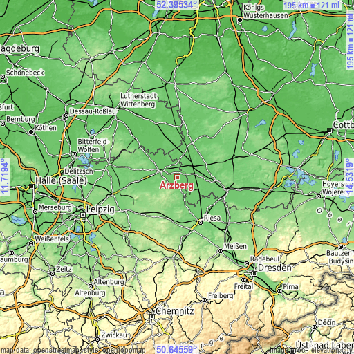 Topographic map of Arzberg