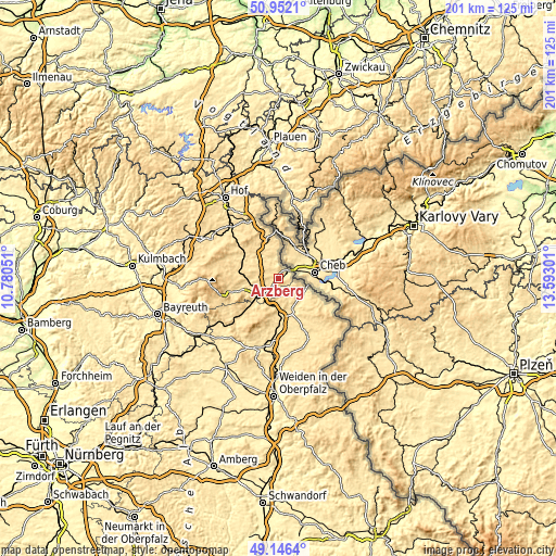 Topographic map of Arzberg