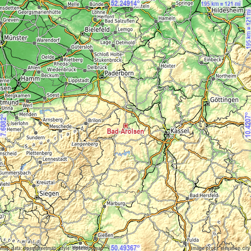 Topographic map of Bad Arolsen