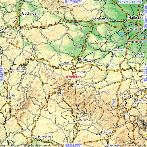 Topographic map of Arnstadt