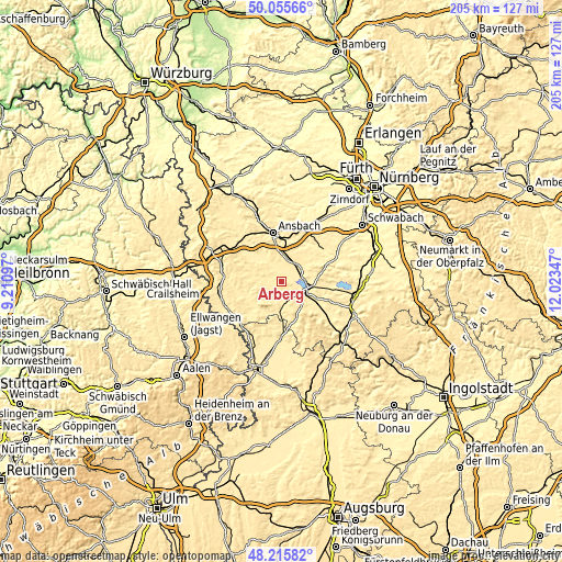 Topographic map of Arberg