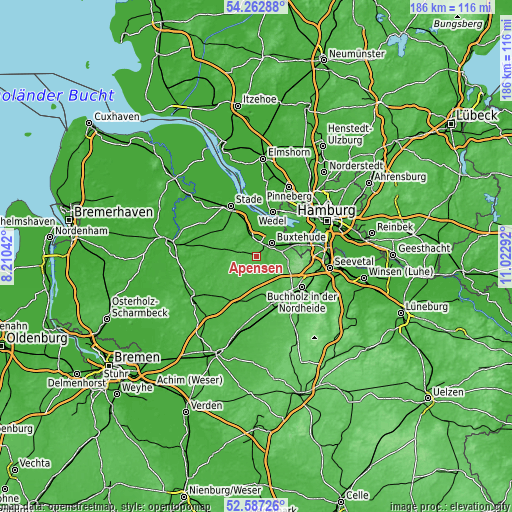 Topographic map of Apensen